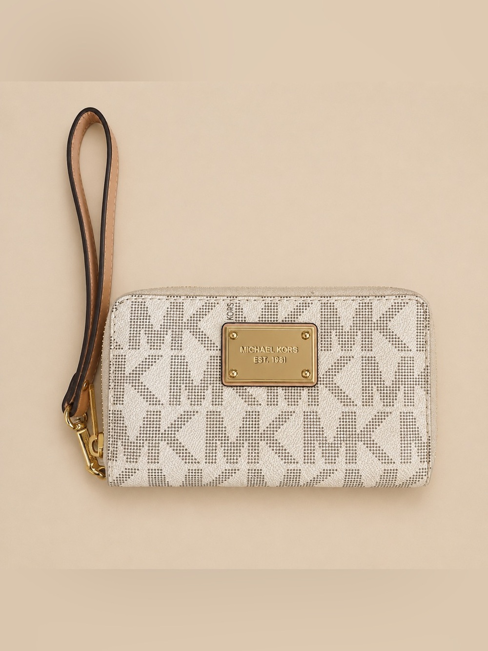 Michael Kors Jet Set Vanilla MK Logo Zip Around Wristlet Wallet Phone Case